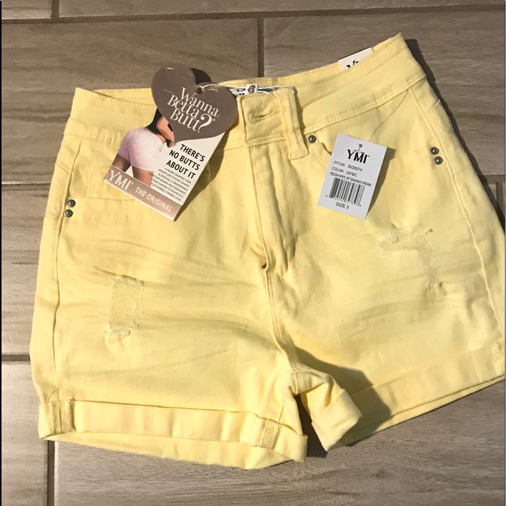 YMI Distressed, high-waisted jean shorts